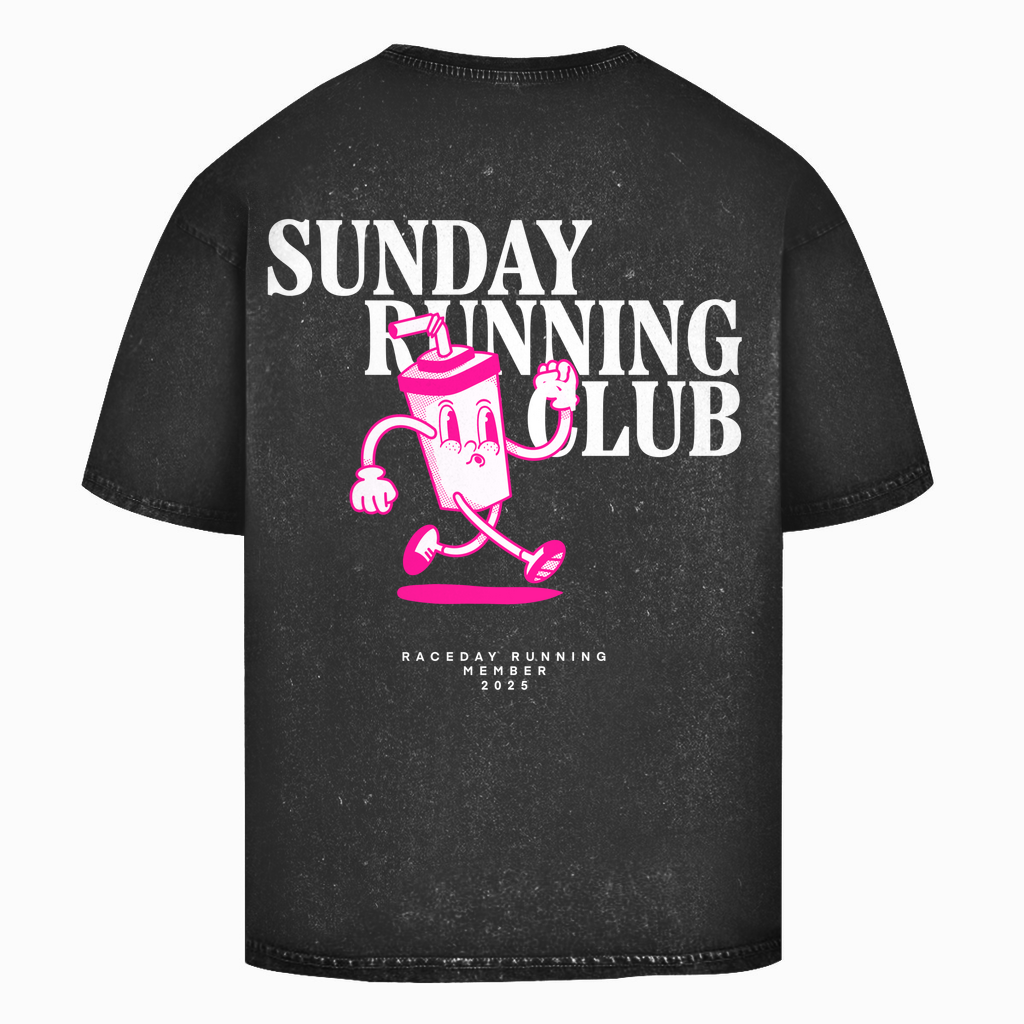 Oversize Washed Sunday Running Club Black Top