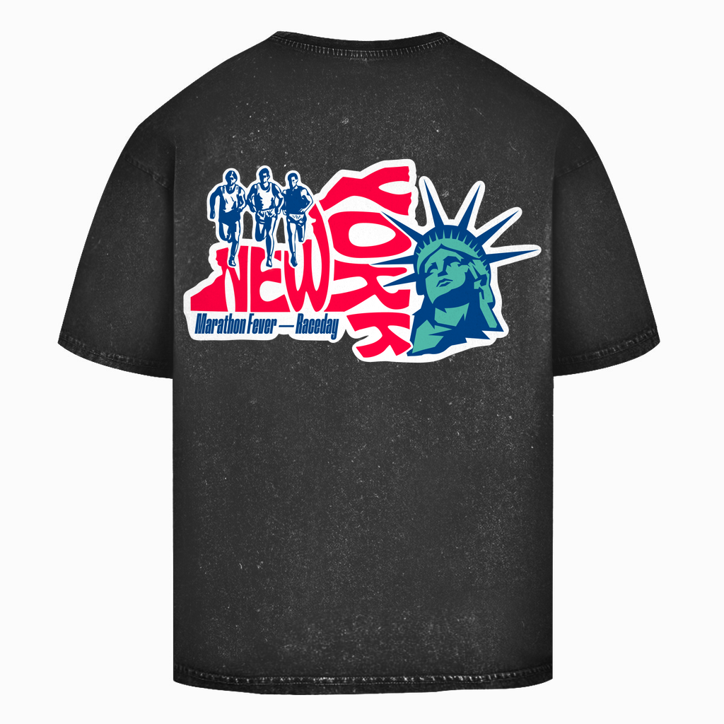 Oversize Washed New York Marathon Black Top