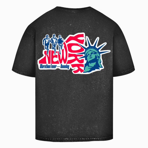 Oversize Washed New York Marathon Black Top